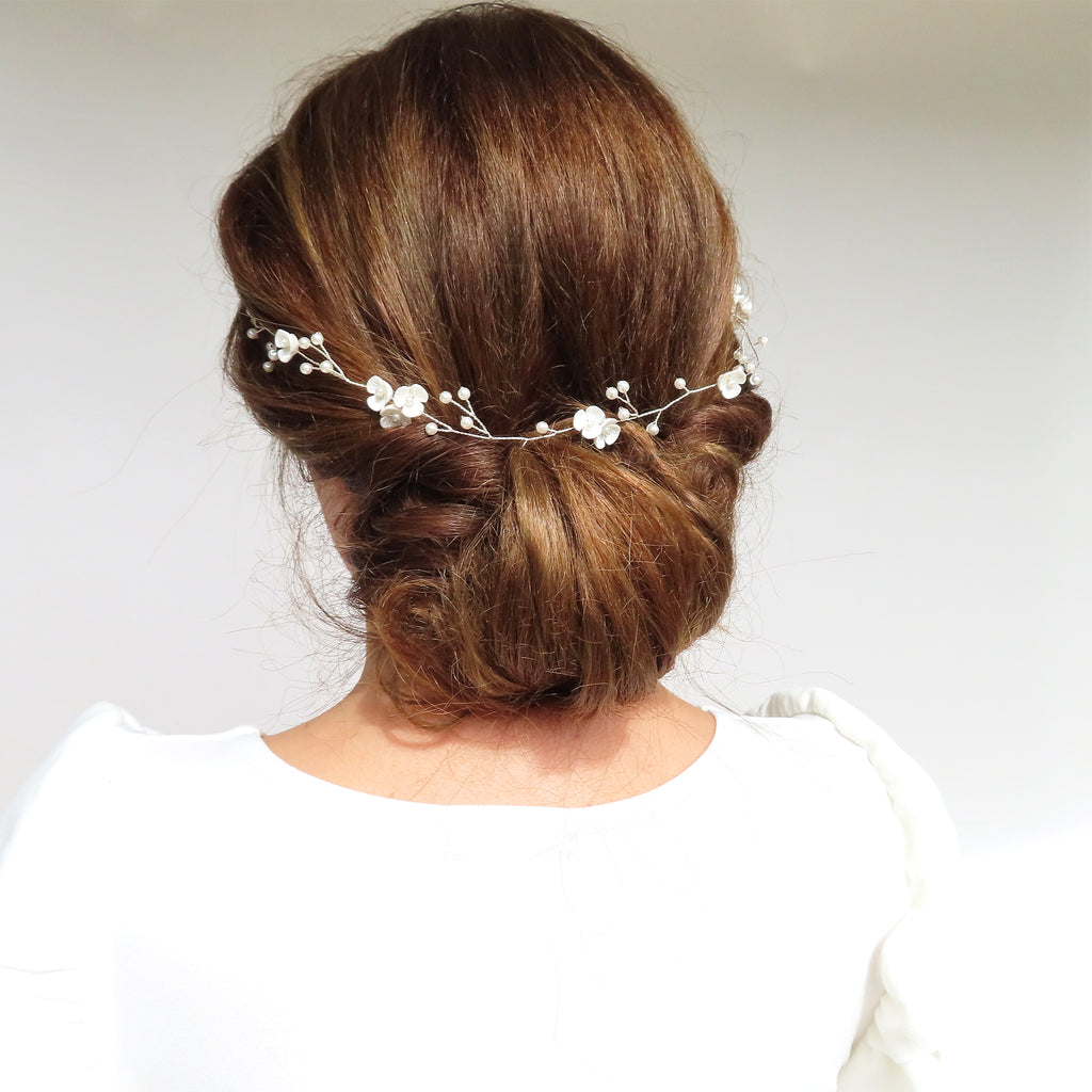 bridal headband for back of head hair up with flowers