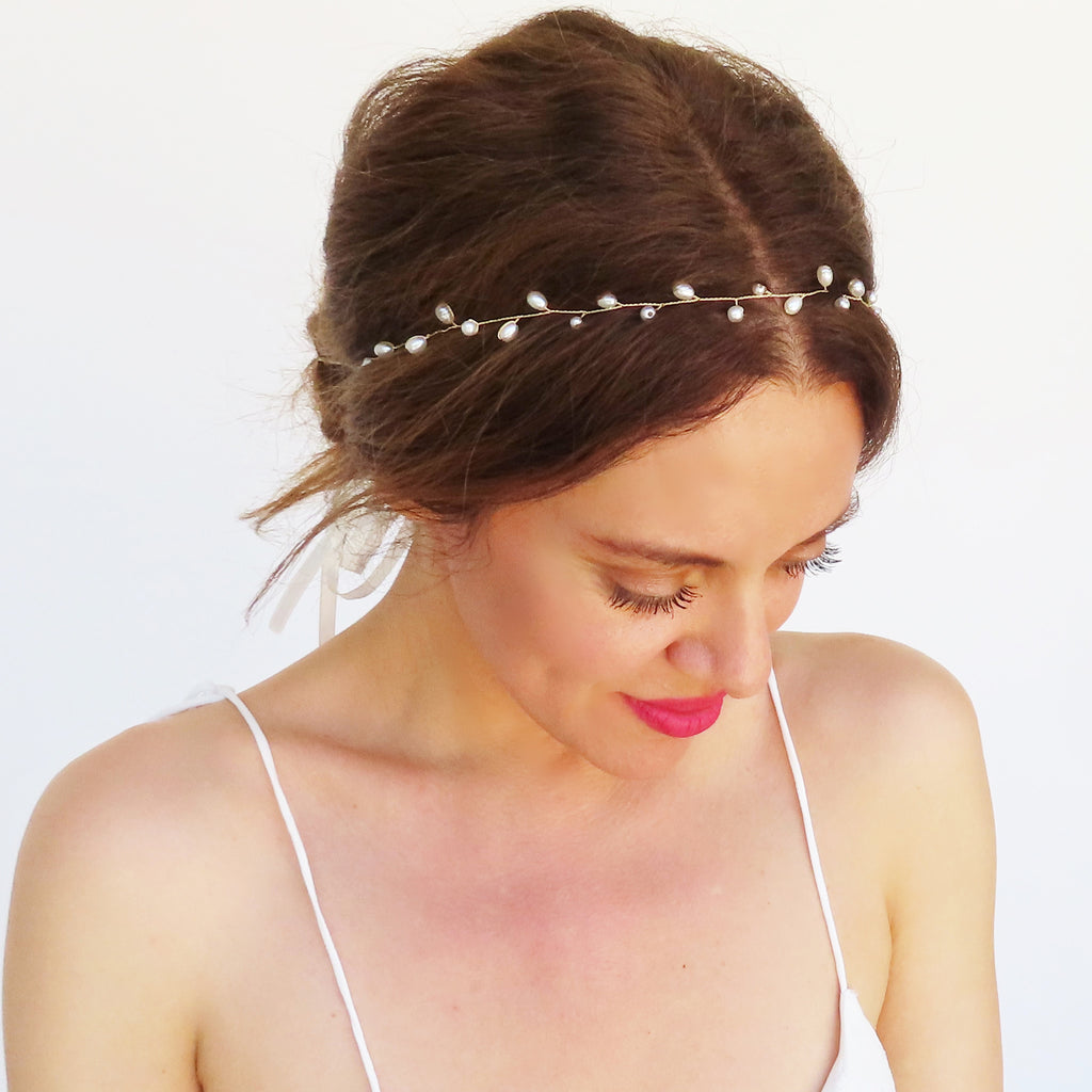 pretty pearl headpiece for bride hair up