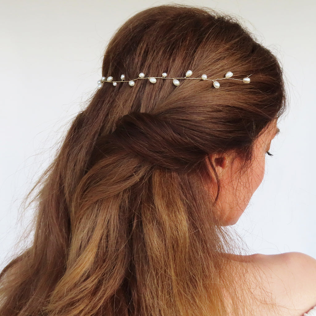 back headpiece for wedding bride with pearl 