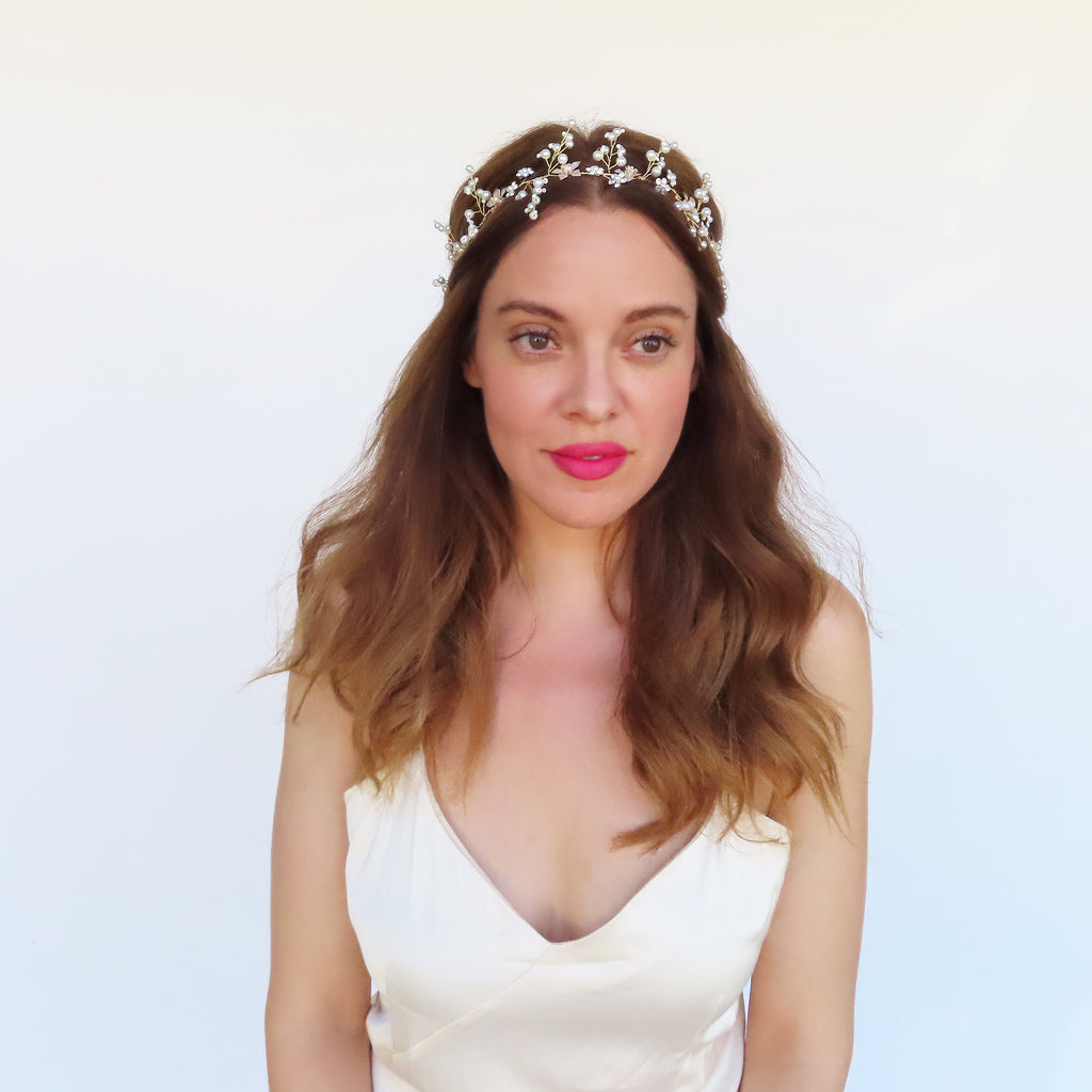 bridal wedding headband hair vine with floral crystal details