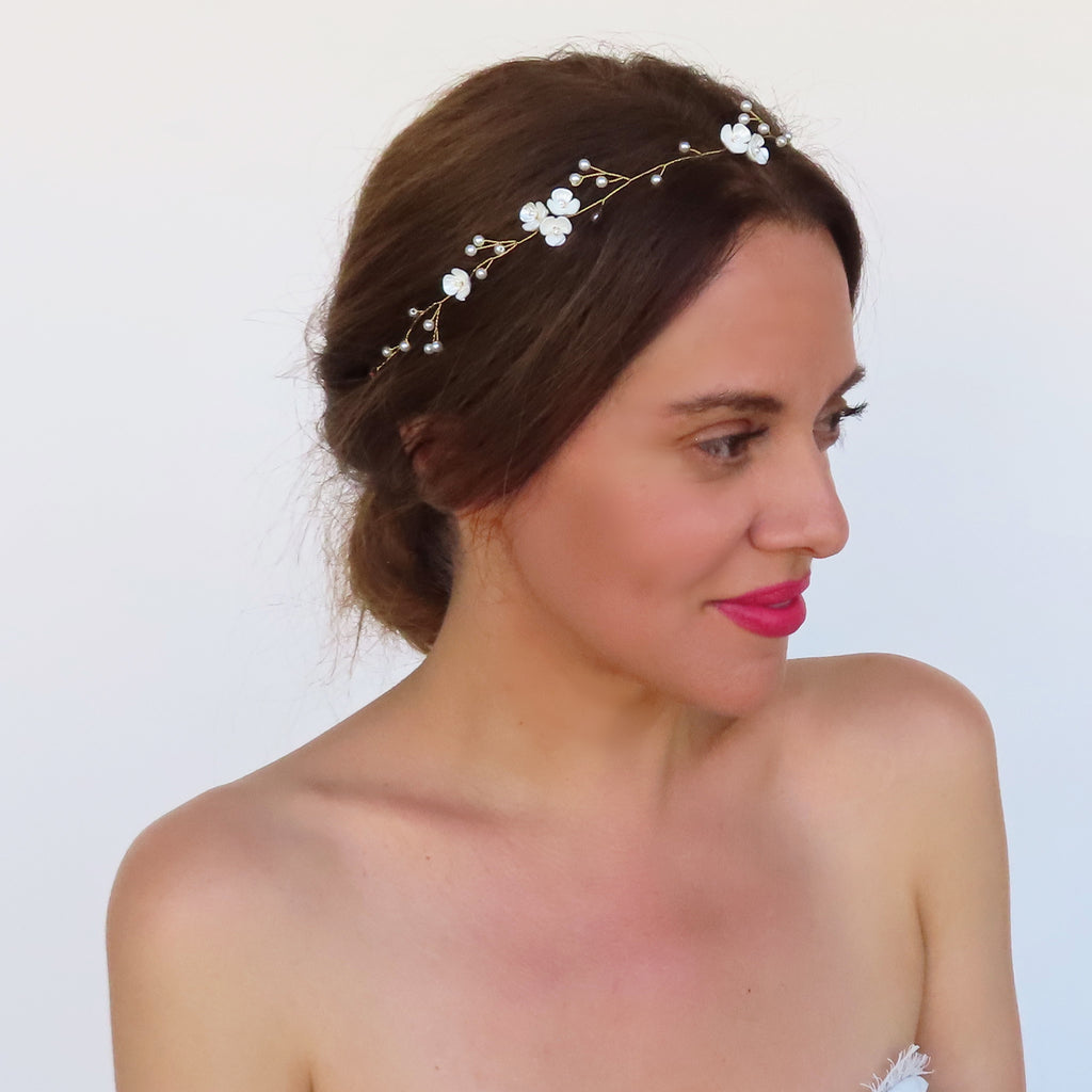 simple wedding headband with pearl